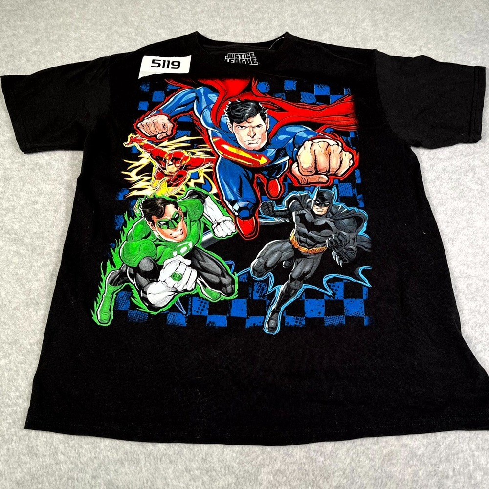 Justice League T Shirt Mens XL Black Cotton‎ Crew Neck Graphic Print Superheroes